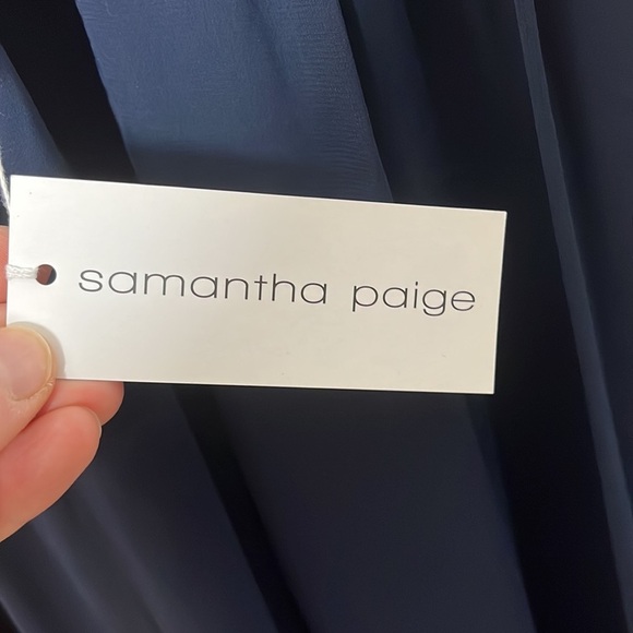 NEW Samantha Paige navy blue chiffon halter sweetheart maxi bridesmaid dress 6 - Picture 9 of 11